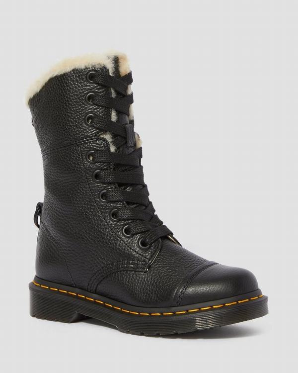 Dr Martens Dámské Vysoké Boty Fur-lined Aimilita Aunt Sally Černé, CZ-092184